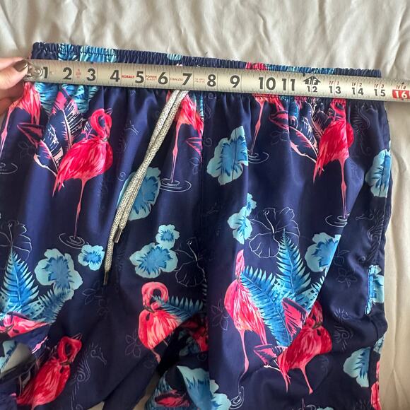 Vintage Summer Navy/Flamingo Print Swim Trunks- L - Picture 6 of 9